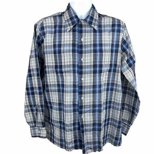 JC Penney Men's 1970s Button Up Plaid Shirt Size Large 16-16-1/2 Vintage Fashion
